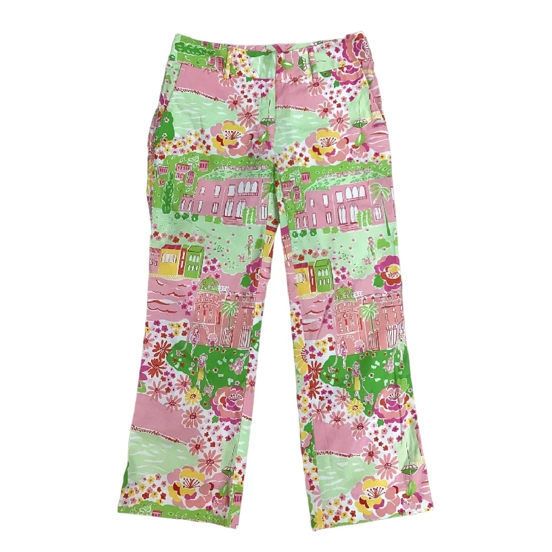 Retro bell-bottom pants for 70s-inspired fashion -Pants Cropped By Lilly Pulitzer In Floral Print, Size: 0