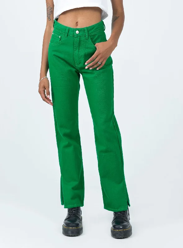 Casual Friday Jeans for Relaxed -Barnie Split Hem Jeans Green