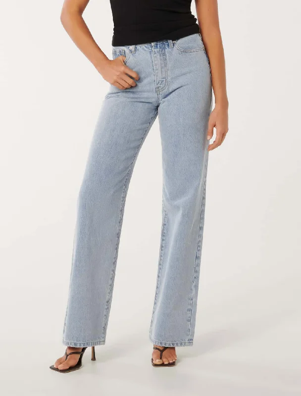 Low Waisted Jeans for Casual -Sky Straight Leg Jeans