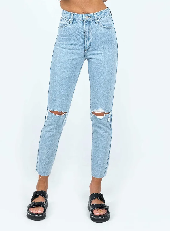 Skinny Jeans for Slim Fit -Abrand 94 High Slim Walkaway Rip Light Wash Denim