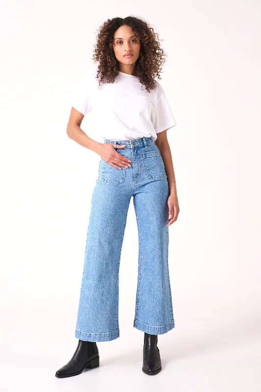 Graduation Jeans for Milestone -Sailor Lily Mid Blue Front Pocket Wide Leg Jean