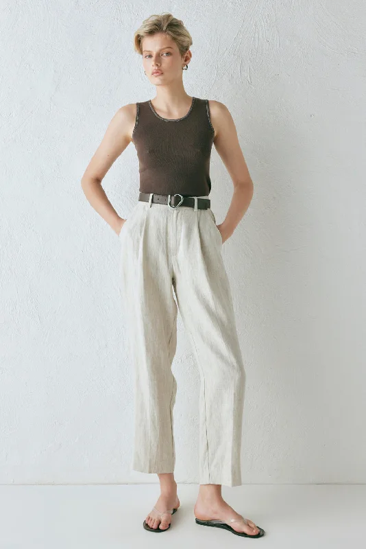 Stylish flare pants for retro party looks -Goldie Linen Pants Oatmeal