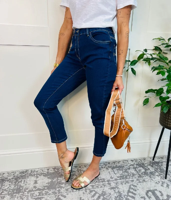 Embroidered Jeans for Detail -Indigo Straight Leg Sara Jeans