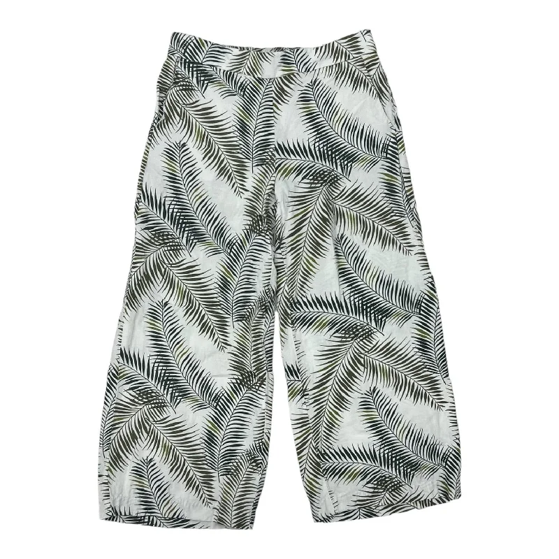 Lightweight travel pants with wrinkle-free fabric -GREEN & WHITE PANTS LINEN by LOFT Size:S