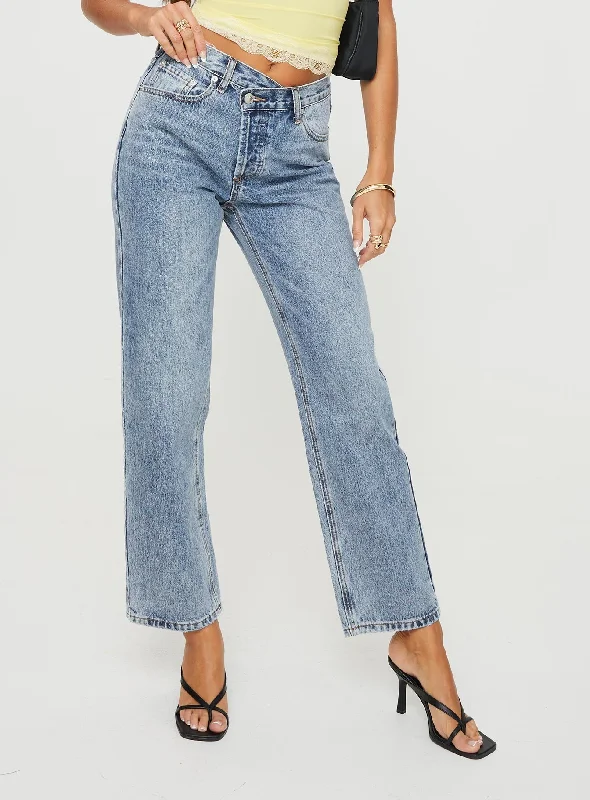 Back Pocket Jeans for Design -Holly Asymmetric Straight Leg Jean Vintage Mid Wash