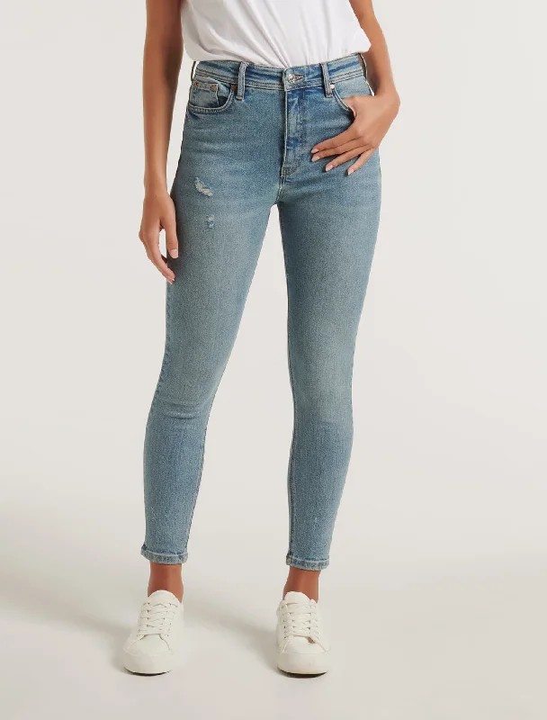 Painted Back Pocket Jeans for Artistic -Ashley Mid-Rise Ankle Skinny Jeans