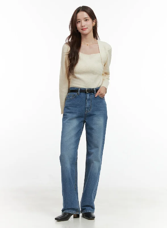 Hiking Jeans for Trail -Evelyn Wide-Fit Straight Denim Jeans OO421