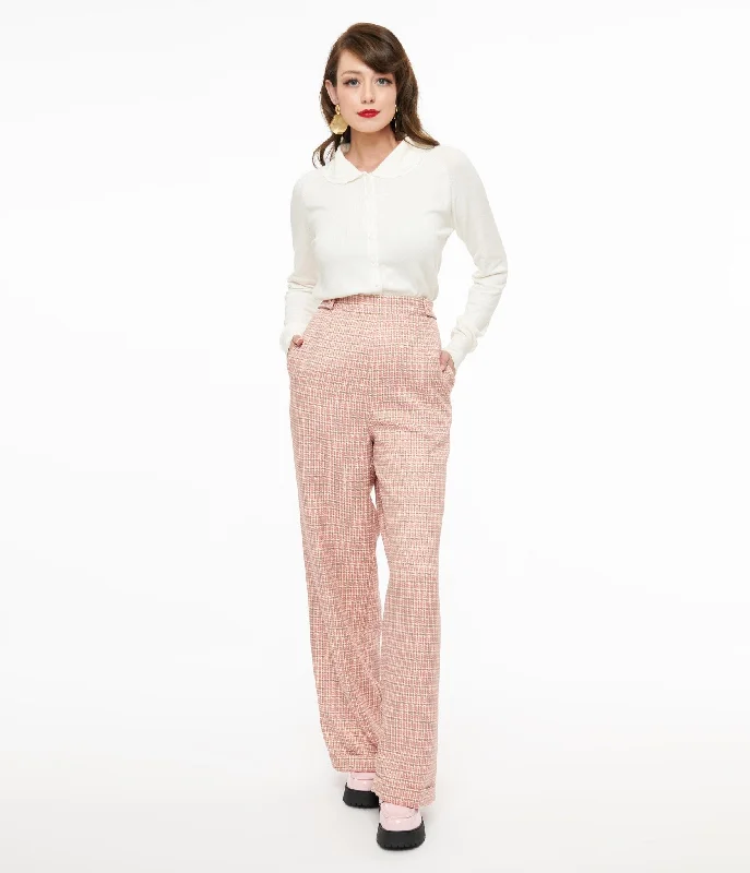 Reinforced knee pants for tough outdoor tasks -1940s Pink Check Ruby Trousers