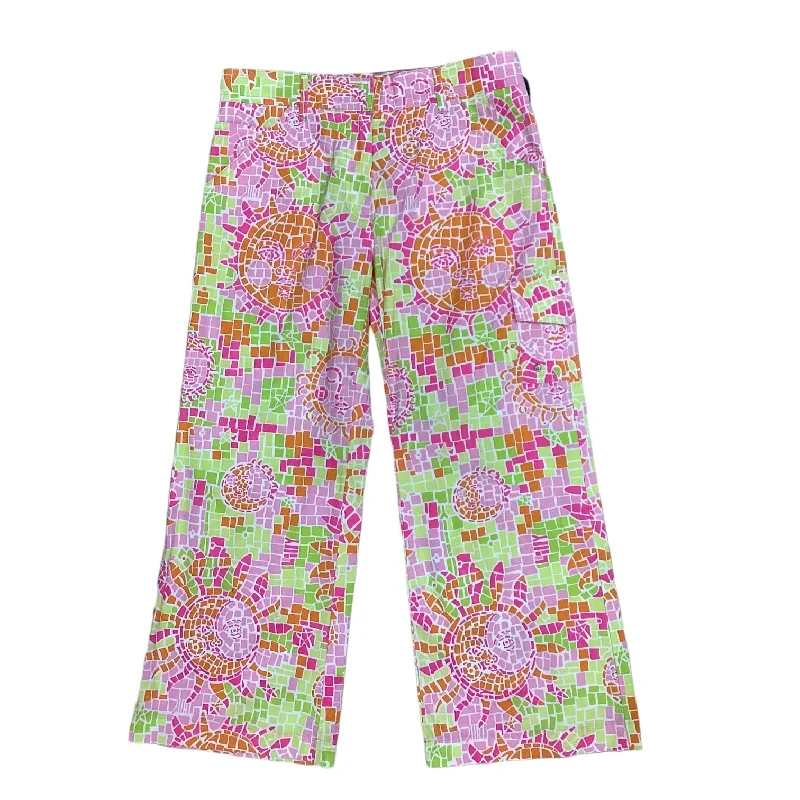 Multi-pocket pants for organized travel convenience -Pants Cropped By Lilly Pulitzer In Pink & Yellow, Size: 0