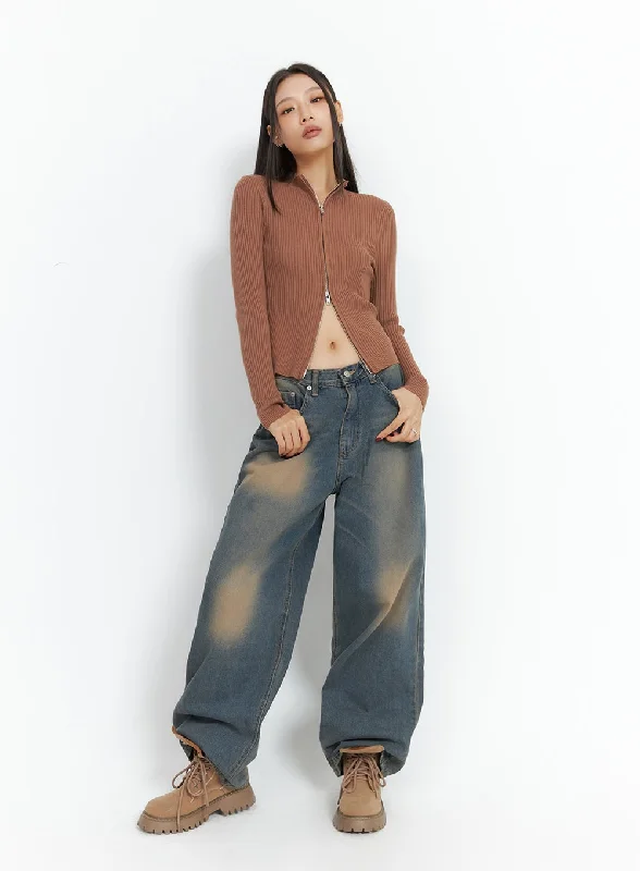 Five Pocket Jeans for Storage -Esme Wide Washed Denim Jeans IS427