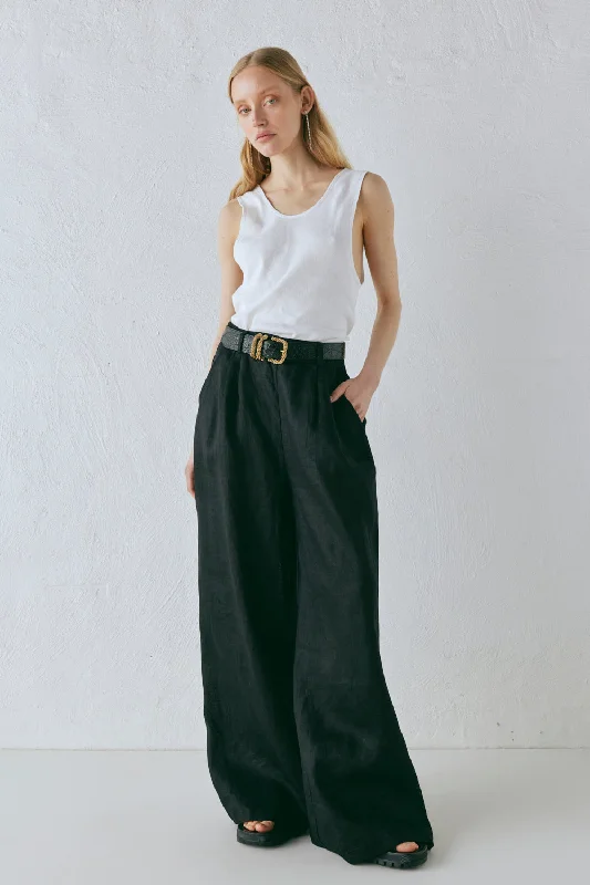 Relaxed cotton pants for breezy casual days -Energy Flows Linen Pants Black