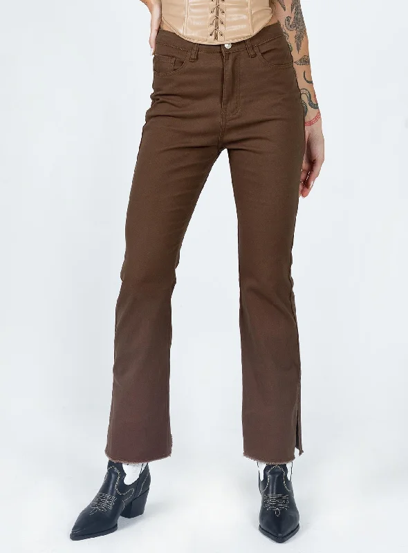 Overalls Jeans for Workwear -Aalia Wide Leg Denim Jeans Brown