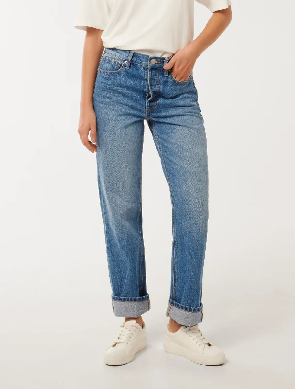 Graduation Jeans for Milestone -Nicole Turn Up Straight Jeans