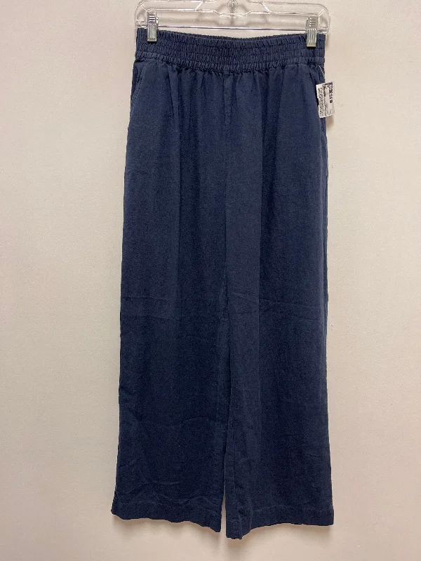 Vintage high-waisted pants for nostalgic wardrobe charm -Pants Linen By Treasure And Bond In Navy, Size: S