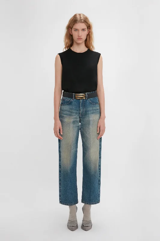 Decorated Back Pocket Jeans for Style -Relaxed Straight Leg Jean In Antique Indigo Wash