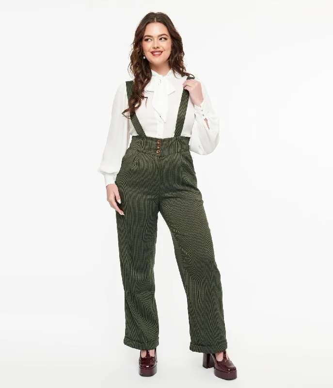 Retro bell-bottom pants for 70s-inspired fashion -Royal Monk 1940s Green Check Jenny Trousers