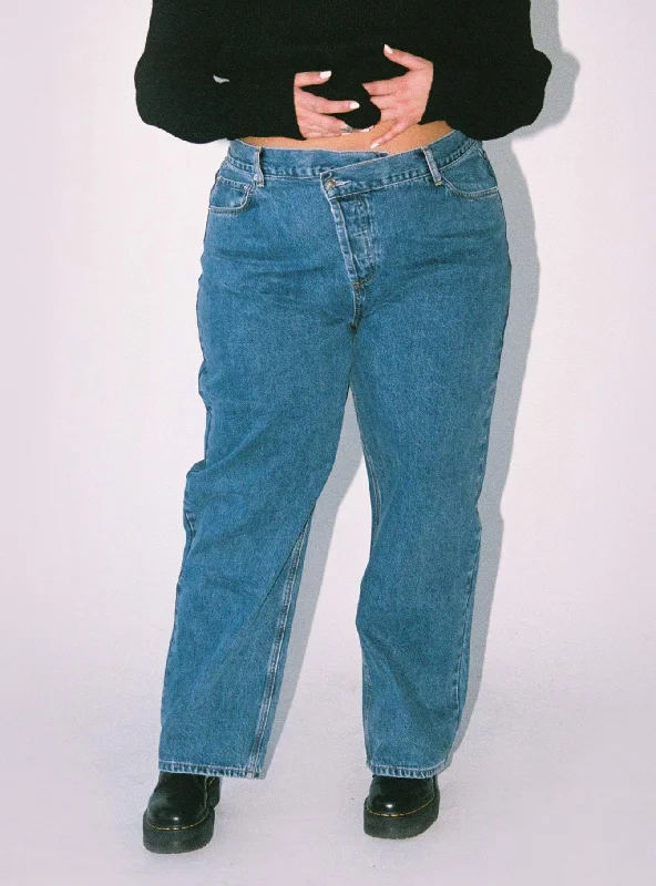 Stretch Jeans for Flexibility -Holly Asymmetric Straight Leg Jean Denim Curve