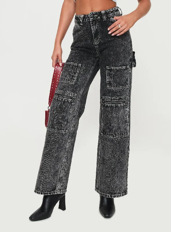 Metal Button Jeans for Classic -Malachie High Rise Jeans Black Acid Wash