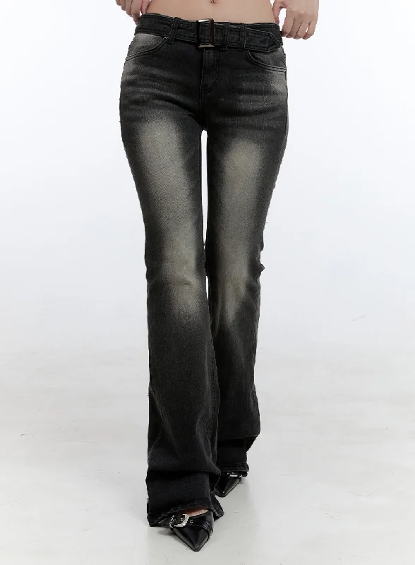 Leather Trim Jeans for Luxury -Gwen Belt Bootcut Jeans CG414