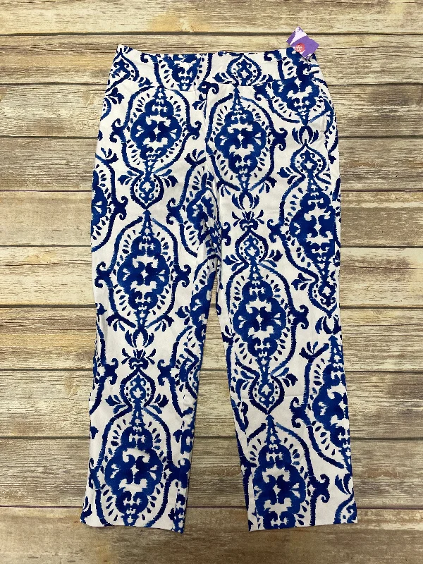 Elegant palazzo pants for formal party outfits -Pants Cropped By Chicos In Blue & White, Size: M(8)