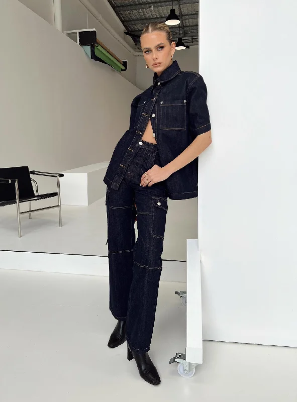 Recycled Jeans for Green -Whitaker Cargo Jeans Dark Denim