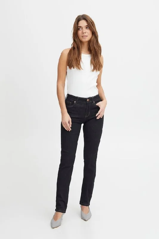 Distressed Jeans for Edgy Style -Emma Dark Unwashed High Waisted Straight Leg Jean