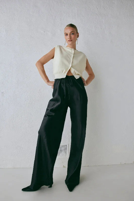 Soft stretch pants for all-day wear ease -Rae Satin Pants Black