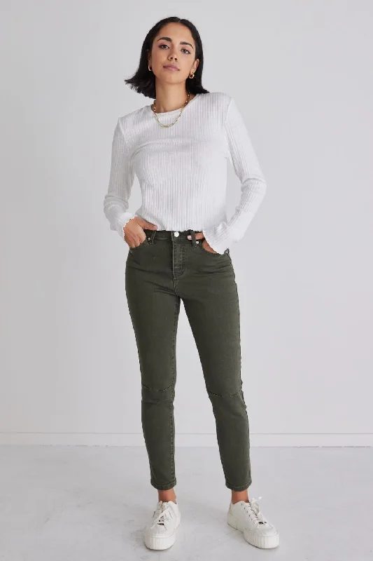 Cropped Jeans for Summer Look -Harper Vintage Khaki Knee Dart Denim Jean