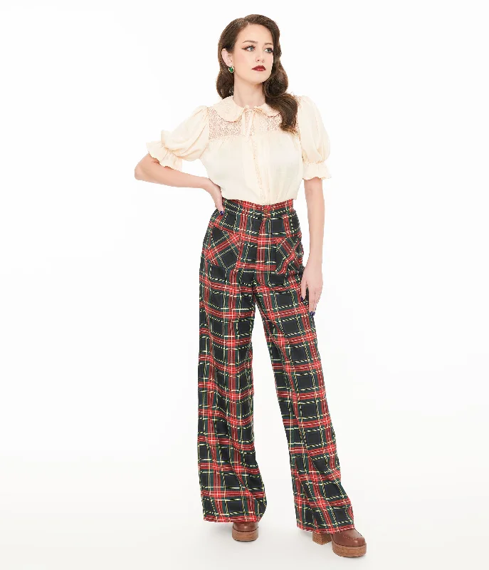 Stylish wide-leg pants for bold evening looks -Smak Parlour 1960s Black & Red Plaid Wide Leg Trousers