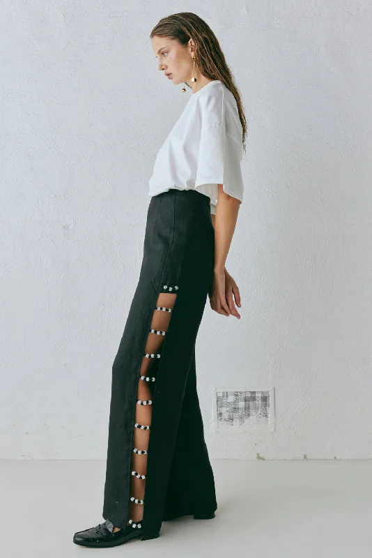 Versatile black pants for any occasion pairing -Tia Linen Pants Black