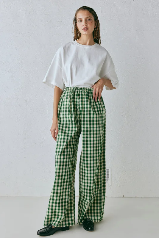 Relaxed fit pants for laid-back comfort wear -Raya Pants Green Check