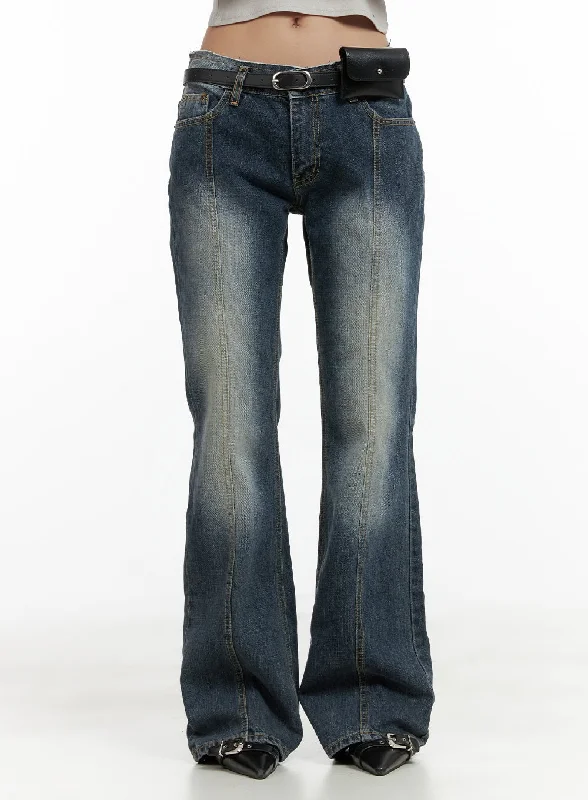 Faded Jeans for Laid-back -Low Rise Front Seam Bootcut Jeans CL417