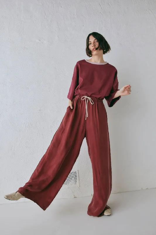 Elegant palazzo pants for formal party outfits -Moonscapes Pants Wine