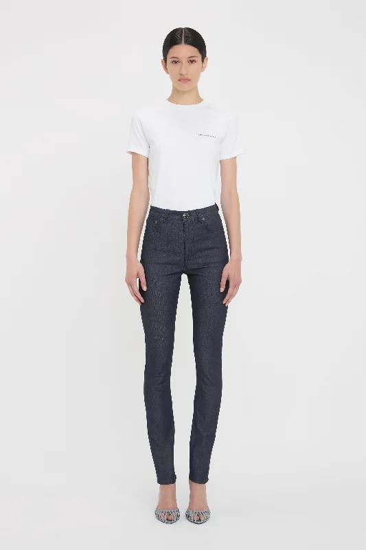 Fringed Jeans for Western -High Waisted Skinny Jean In Dark Indigo Raw