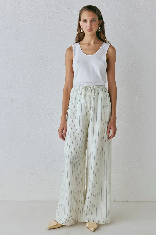 Casual twill pants for easygoing daily outfits -Raya Linen Pants Stripe