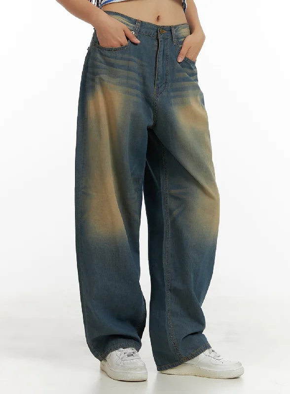 Button Fly Jeans for Traditional -Wide Washed Jeans CU414