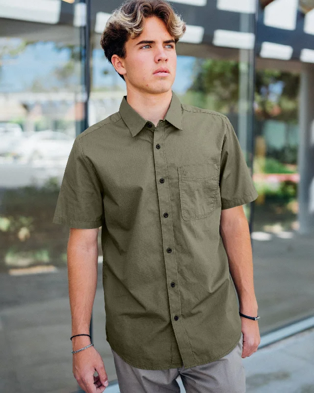 Faded Jeans for Laid-back -Date Knight Short Sleeve Shirt - Winter Moss