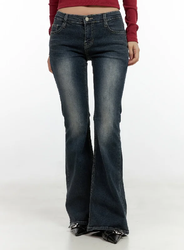 Designer Jeans for Luxury -Ingrid Low-Rise Washed Flared Denim Jeans CN404