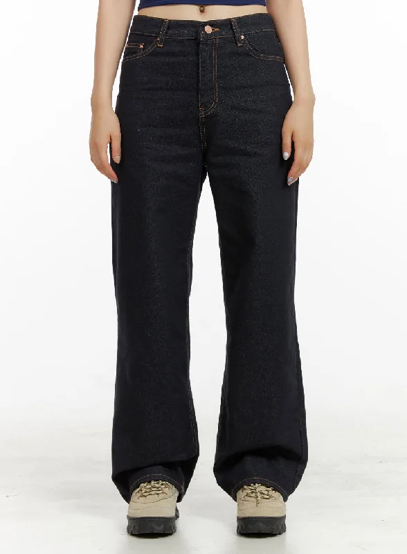 Mom Jeans for Vintage Appeal -Indigo Stitched Straight Jeans CU424