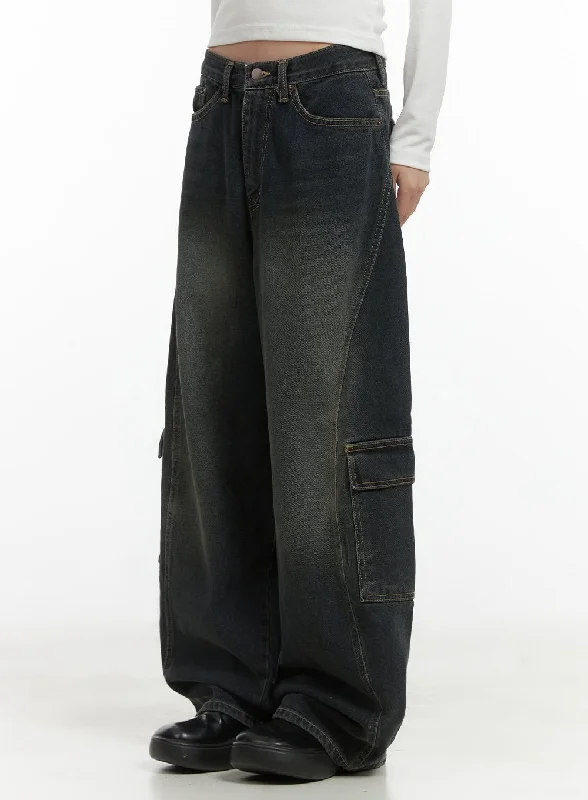 High-end Jeans for Exclusivity -Tess Wide Cargo Denim Pants CO410