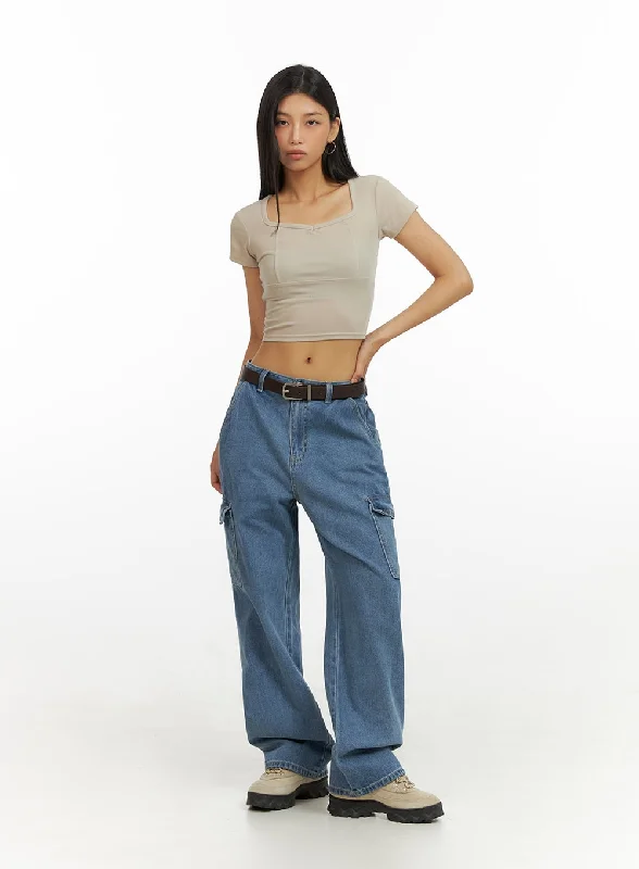 Painted Back Pocket Jeans for Artistic -Low Rise Cargo Jeans IU412