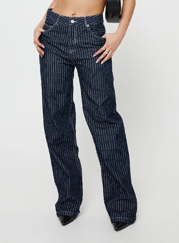 Business Jeans for Dressy -Rathlyn Pinstripe Jeans Dark Denim