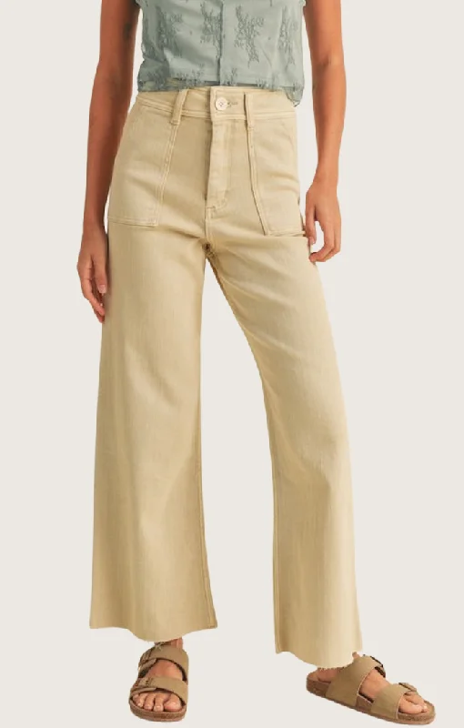 Bermuda Shorts Jeans for Modesty -Chloe Beige Wide Leg Pants