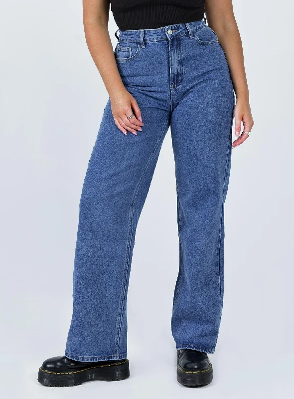 Straight Jeans for Classic Style -Theore High Waisted Mom Jean Mid Wash Denim