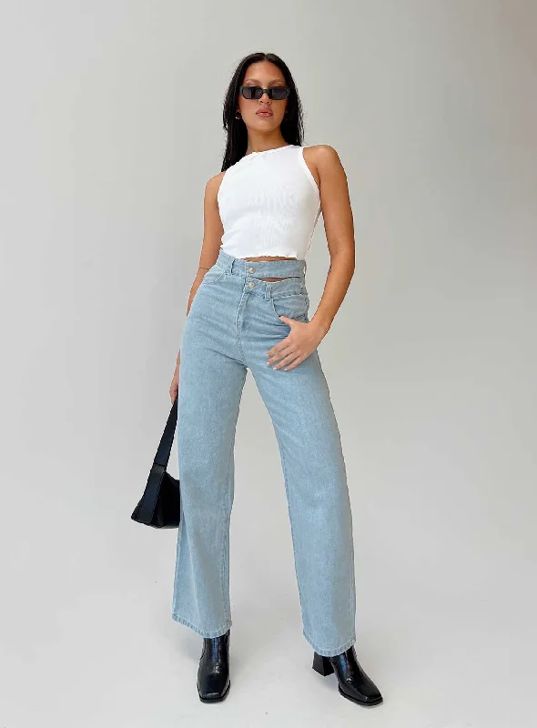 Fashion Jeans for Trendsetter -Bansley Double Waistband Jeans Light Denim