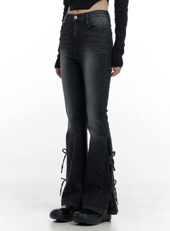 Party Jeans for Night Out -Flora Ribbon Washed Bootcut Jeans CS420