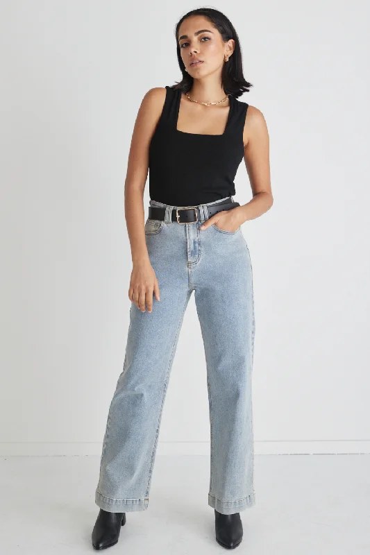 Side Pocket Jeans for Extra -Milly Pale Blue High Waist Wide Leg Jean