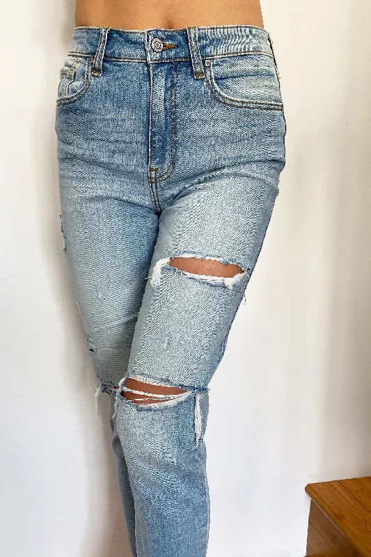 Boyfriend Jeans for Relaxed -Cozumel Denim Mom Ankle Jeans Light Blue