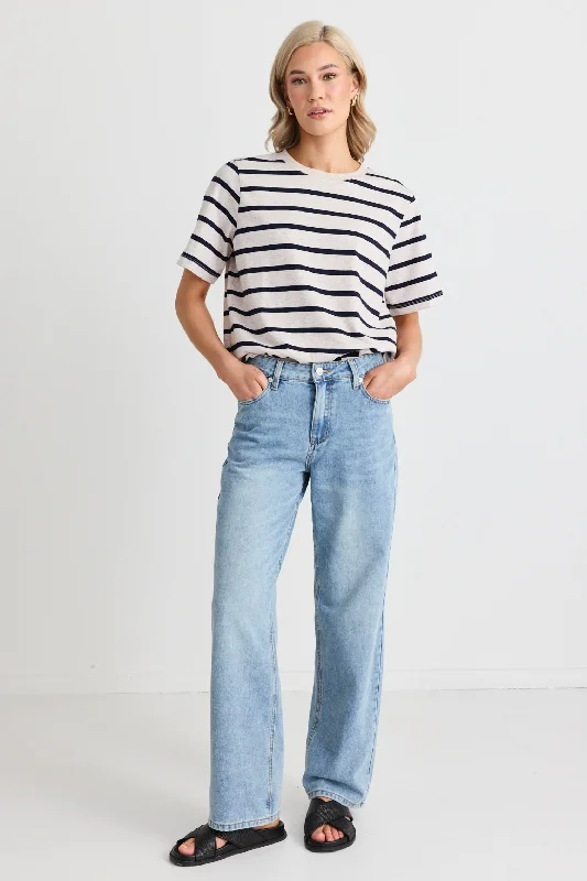 Painted Back Pocket Jeans for Artistic -Cedar Cool Blue Mid Rise Relaxed Jean