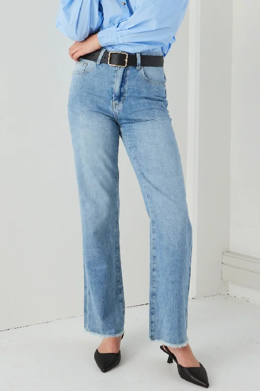 Sustainable Jeans for Eco -Juniper Mid Blue High Waist Wide Leg Jean